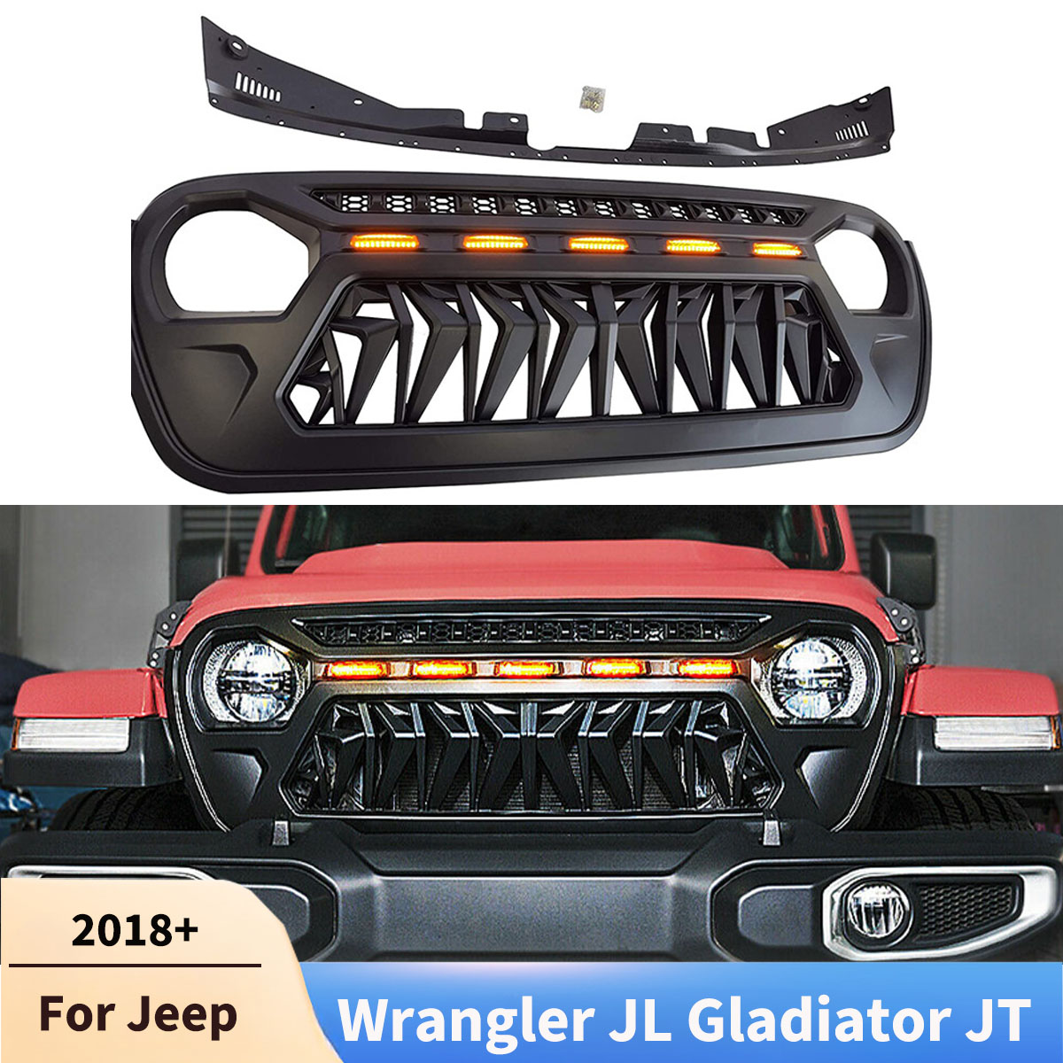 Front Grille with LED Lights For Jeep Wrangler JL 2018+ and Gladiator JT Racing Grill