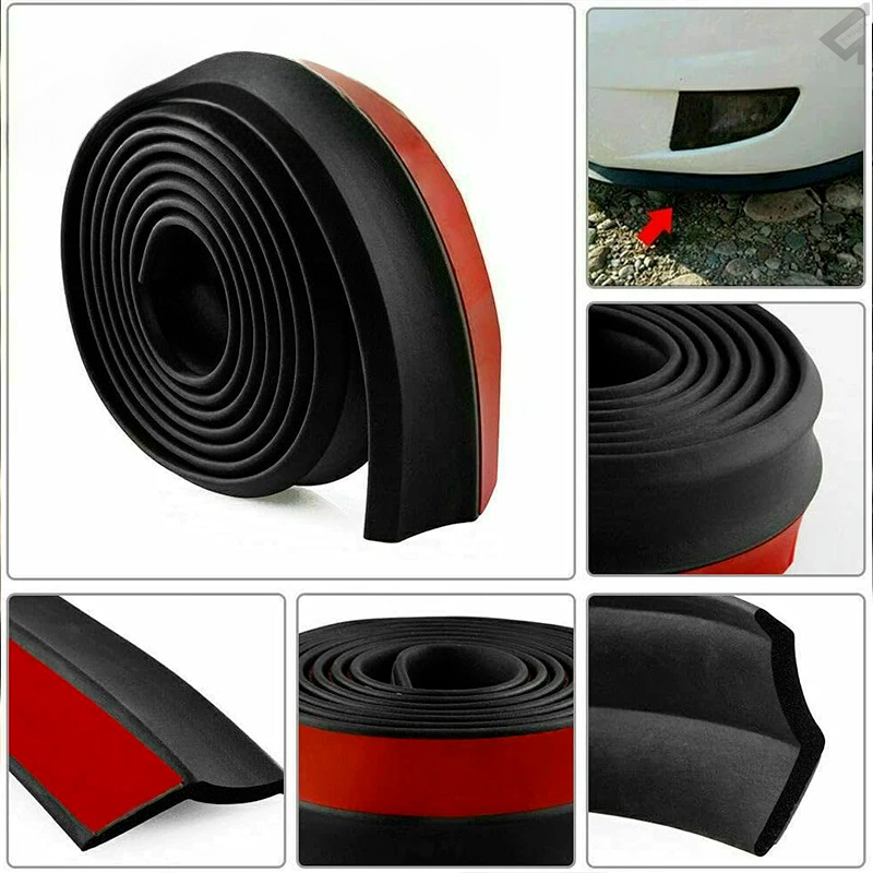 Universal Front Bumper Lip Spoiler Strip — 2.5m Rubber Chin Guard (Black)