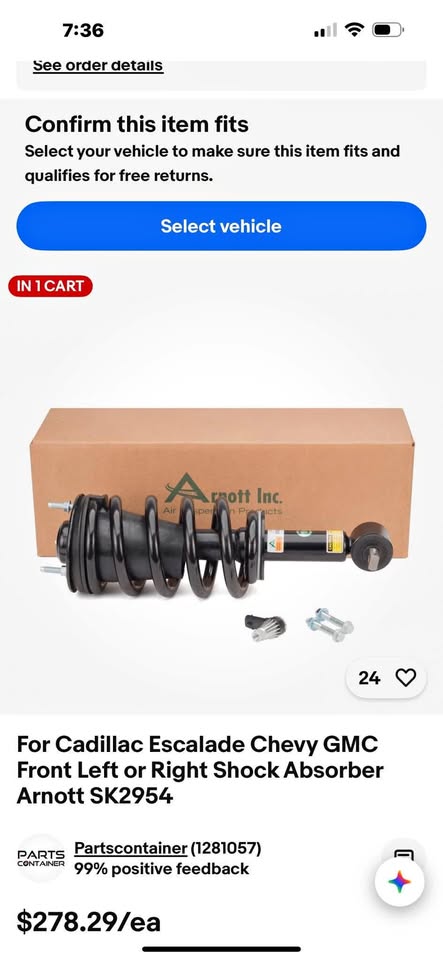 Arnott shock absorbers sk-2954 front magnetic shock replacement 2007 Cadillac Escalade esv